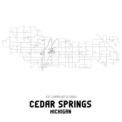 Cedar Springs Michigan. US street map with black and white lines.