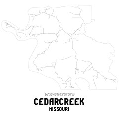 Cedarcreek Missouri. US street map with black and white lines.