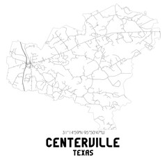 Centerville Texas. US street map with black and white lines.