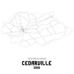 Cedarville Ohio. US street map with black and white lines.