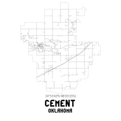 Cement Oklahoma. US street map with black and white lines.