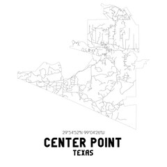 Fototapeta na wymiar Center Point Texas. US street map with black and white lines.