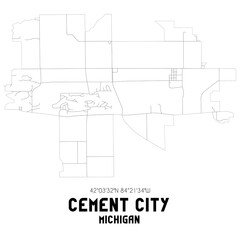 Cement City Michigan. US street map with black and white lines.