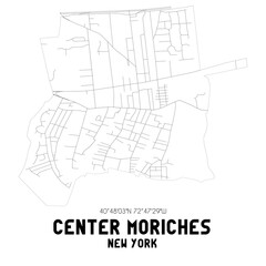 Center Moriches New York. US street map with black and white lines.