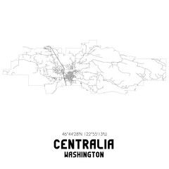 Centralia Washington. US street map with black and white lines.