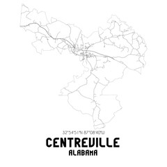 Centreville Alabama. US street map with black and white lines.