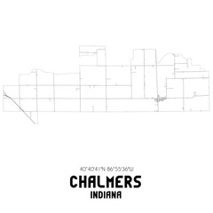 Chalmers Indiana. US street map with black and white lines.