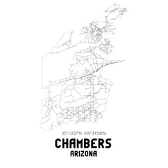 Chambers Arizona. US street map with black and white lines.