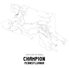 Champion Pennsylvania. US street map with black and white lines.
