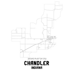 Chandler Indiana. US street map with black and white lines.