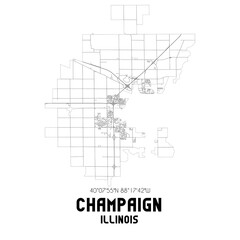Champaign Illinois. US street map with black and white lines.