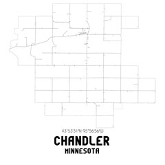 Chandler Minnesota. US street map with black and white lines.