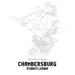 Chambersburg Pennsylvania. US street map with black and white lines.