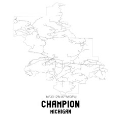 Fototapeta premium Champion Michigan. US street map with black and white lines.