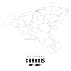 Fototapeta na wymiar Chamois Missouri. US street map with black and white lines.