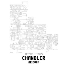 Chandler Arizona. US street map with black and white lines.