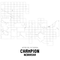 Champion Nebraska. US street map with black and white lines.