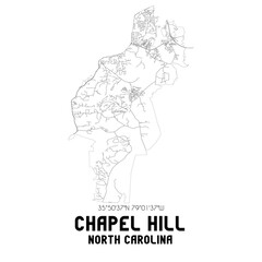Chapel Hill North Carolina. US street map with black and white lines.
