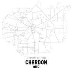 Chardon Ohio. US street map with black and white lines.