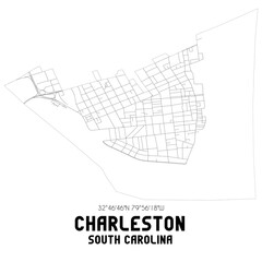 Charleston South Carolina. US street map with black and white lines.