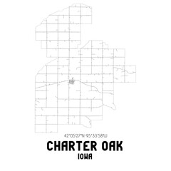 Charter Oak Iowa. US street map with black and white lines.