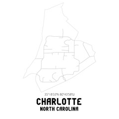 Charlotte North Carolina. US street map with black and white lines.