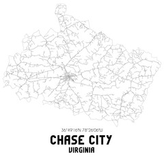 Chase City Virginia. US street map with black and white lines.