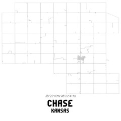 Chase Kansas. US street map with black and white lines.