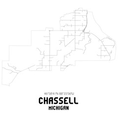 Chassell Michigan. US street map with black and white lines.