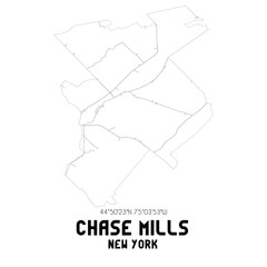 Chase Mills New York. US street map with black and white lines.