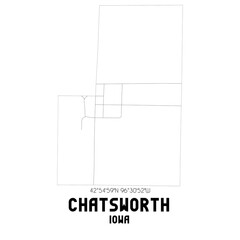 Chatsworth Iowa. US street map with black and white lines.