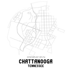 Chattanooga Tennessee. US street map with black and white lines.