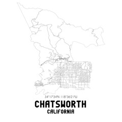 Obraz premium Chatsworth California. US street map with black and white lines.