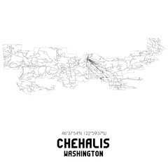 Chehalis Washington. US street map with black and white lines.