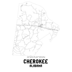 Cherokee Alabama. US street map with black and white lines.