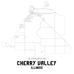Cherry Valley Illinois. US street map with black and white lines.