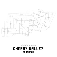 Cherry Valley Arkansas. US street map with black and white lines.