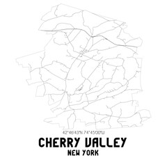 Cherry Valley New York. US street map with black and white lines.