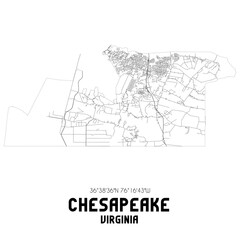 Chesapeake Virginia. US street map with black and white lines.