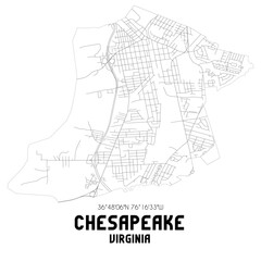 Fototapeta na wymiar Chesapeake Virginia. US street map with black and white lines.