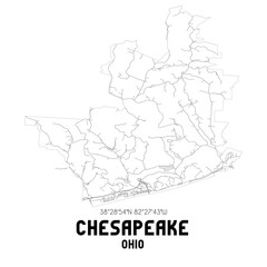 Chesapeake Ohio. US street map with black and white lines.
