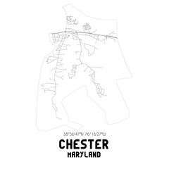 Chester Maryland. US street map with black and white lines.