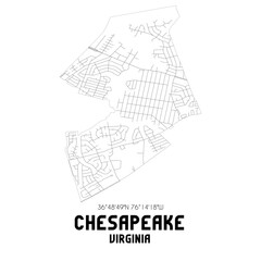 Chesapeake Virginia. US street map with black and white lines.