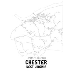 Chester West Virginia. US street map with black and white lines.