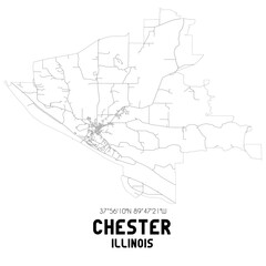 Chester Illinois. US street map with black and white lines.