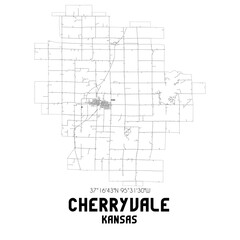 Cherryvale Kansas. US street map with black and white lines.