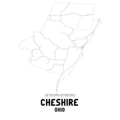 Cheshire Ohio. US street map with black and white lines.