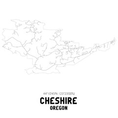 Cheshire Oregon. US street map with black and white lines.