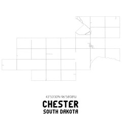 Chester South Dakota. US street map with black and white lines.