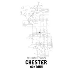 Chester Montana. US street map with black and white lines.